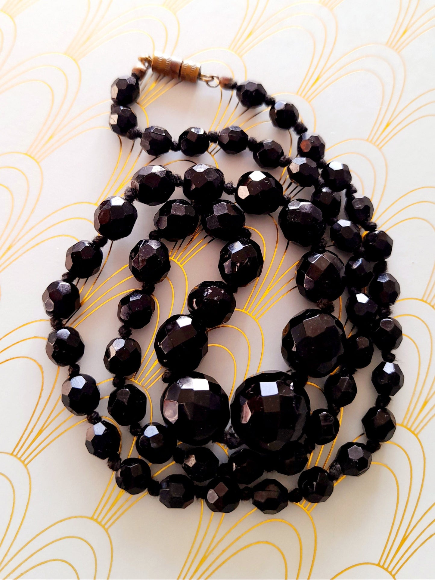 Vintage French Art Deco Beaded Necklace, Retro Celluloid Jewelry, Whitby Jet Beaded Necklace, Bakelite Jewellery, Sparkly Black Deco Jewelry