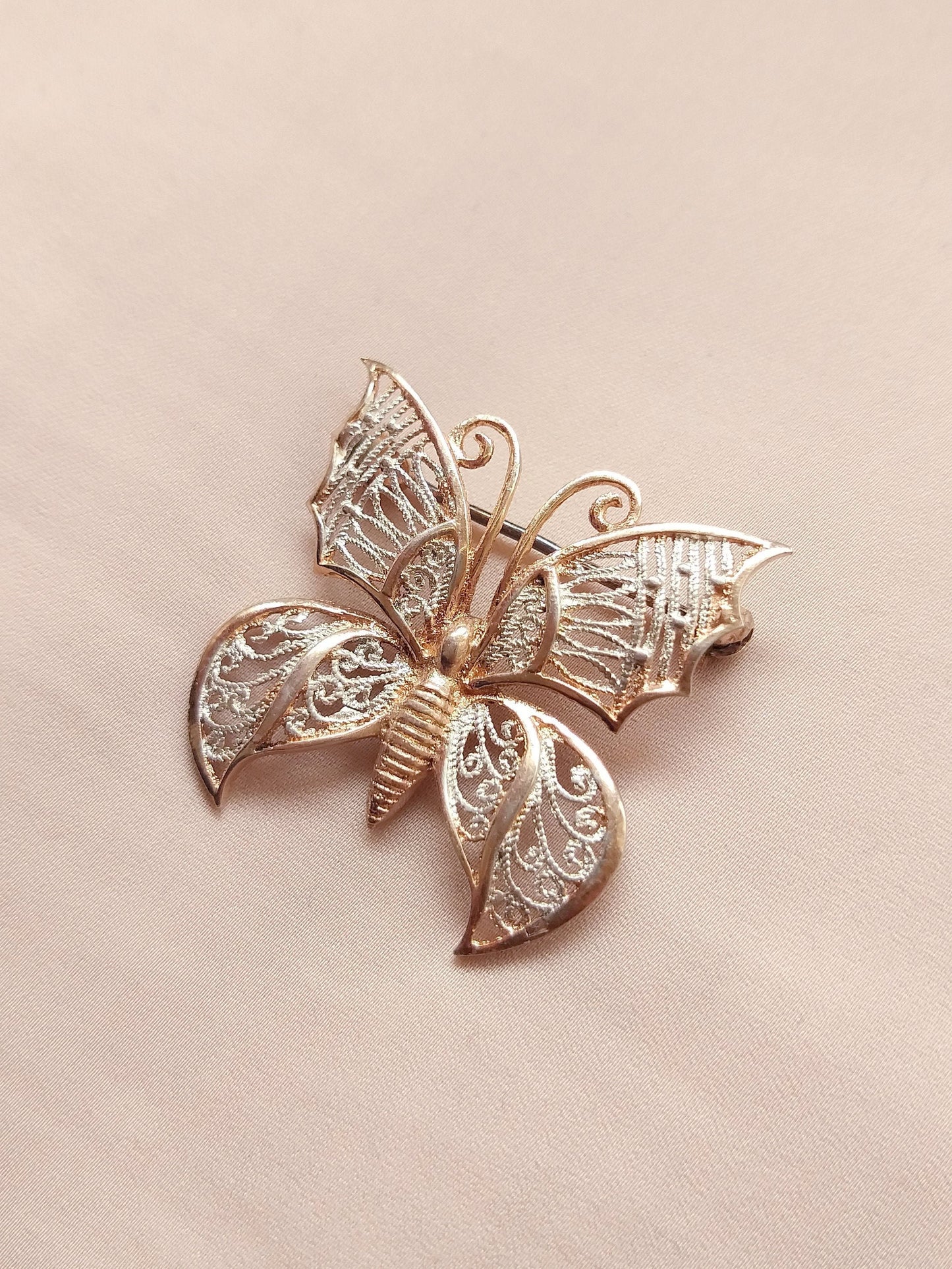 Vintage French Gold Butterfly Brooch, Antique Filigree Jewelry, Luxury Vermeil Pin, Art Nouveau Jewelry, Engagement Ring, Gift for Her...