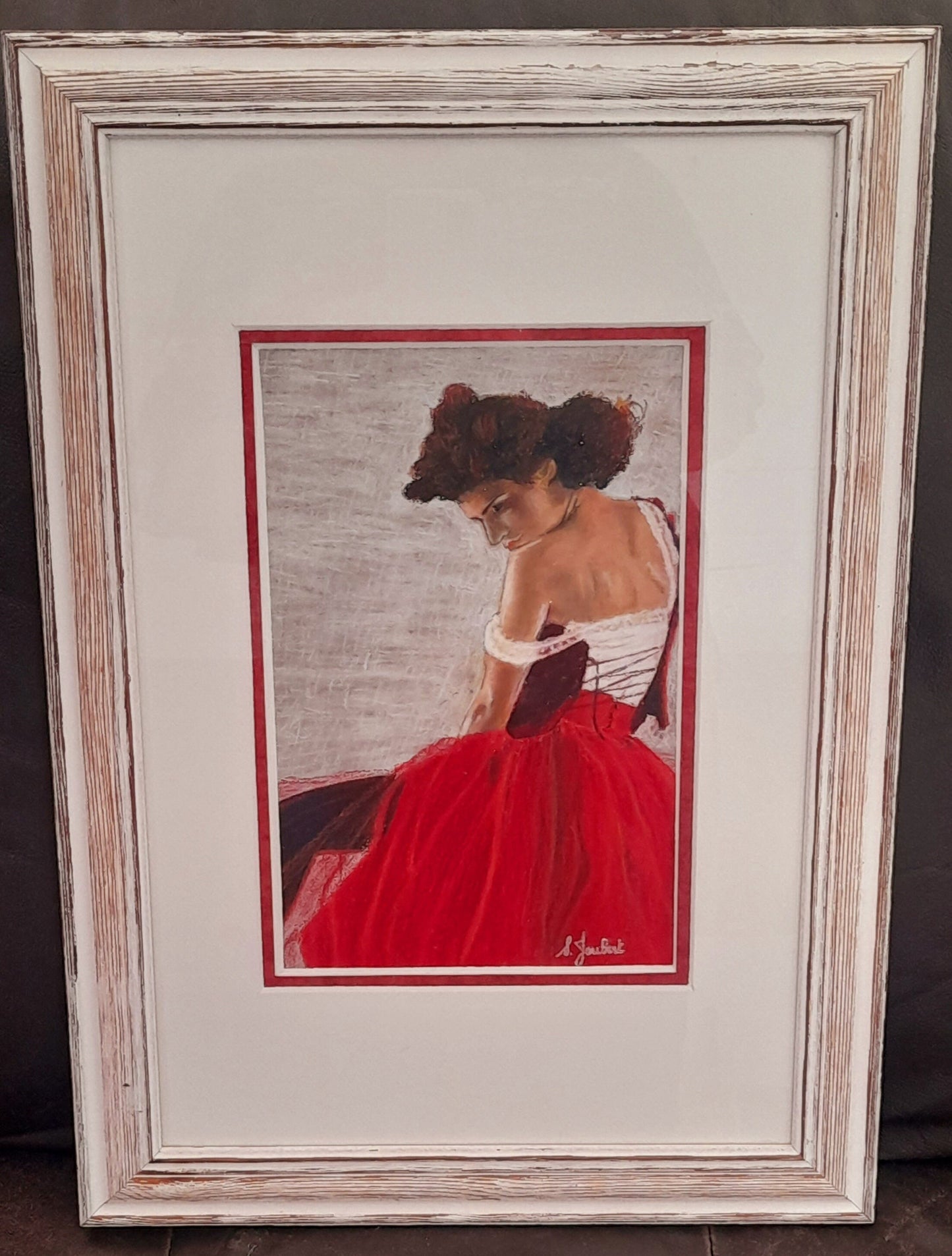 Mid Century French Spanish Flamenco Dancer. Modern Oil Painting on Board, Vintage Textured Oil Pastel Painting. Impressionist Ballet Dancer.