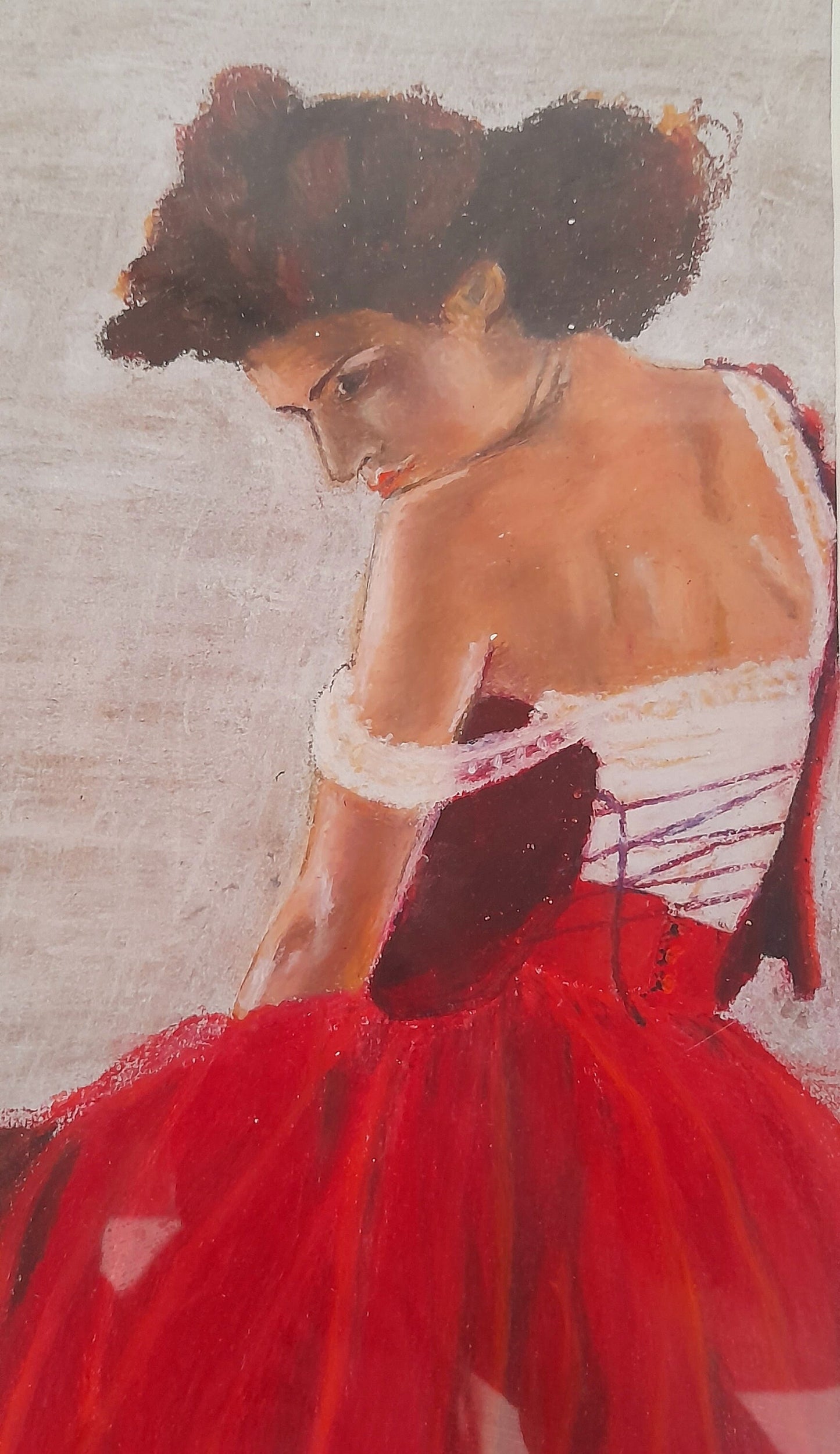 Mid Century French Spanish Flamenco Dancer. Modern Oil Painting on Board, Vintage Textured Oil Pastel Painting. Impressionist Ballet Dancer.