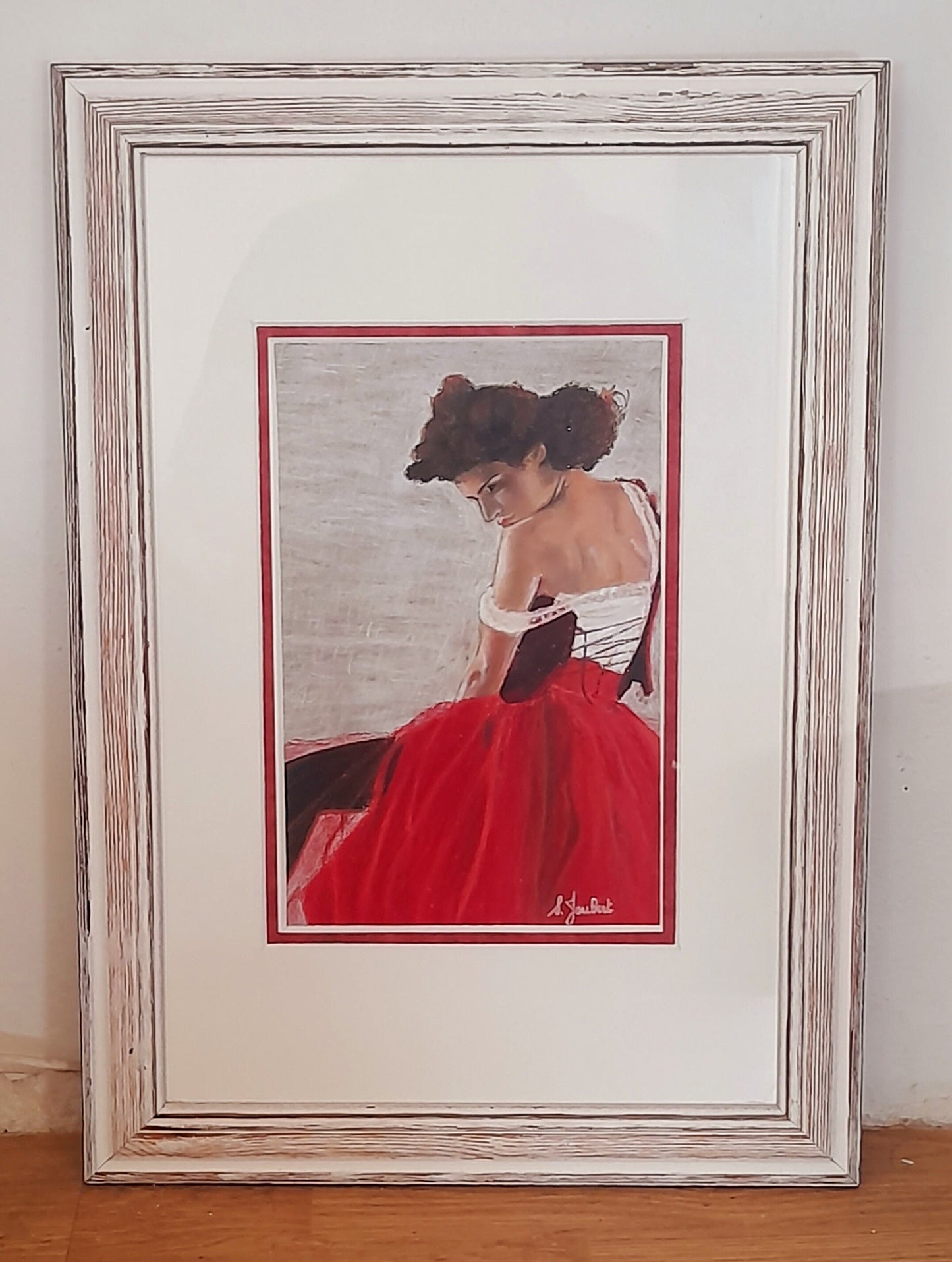 Mid Century French Spanish Flamenco Dancer. Modern Oil Painting on Board, Vintage Textured Oil Pastel Painting. Impressionist Ballet Dancer.