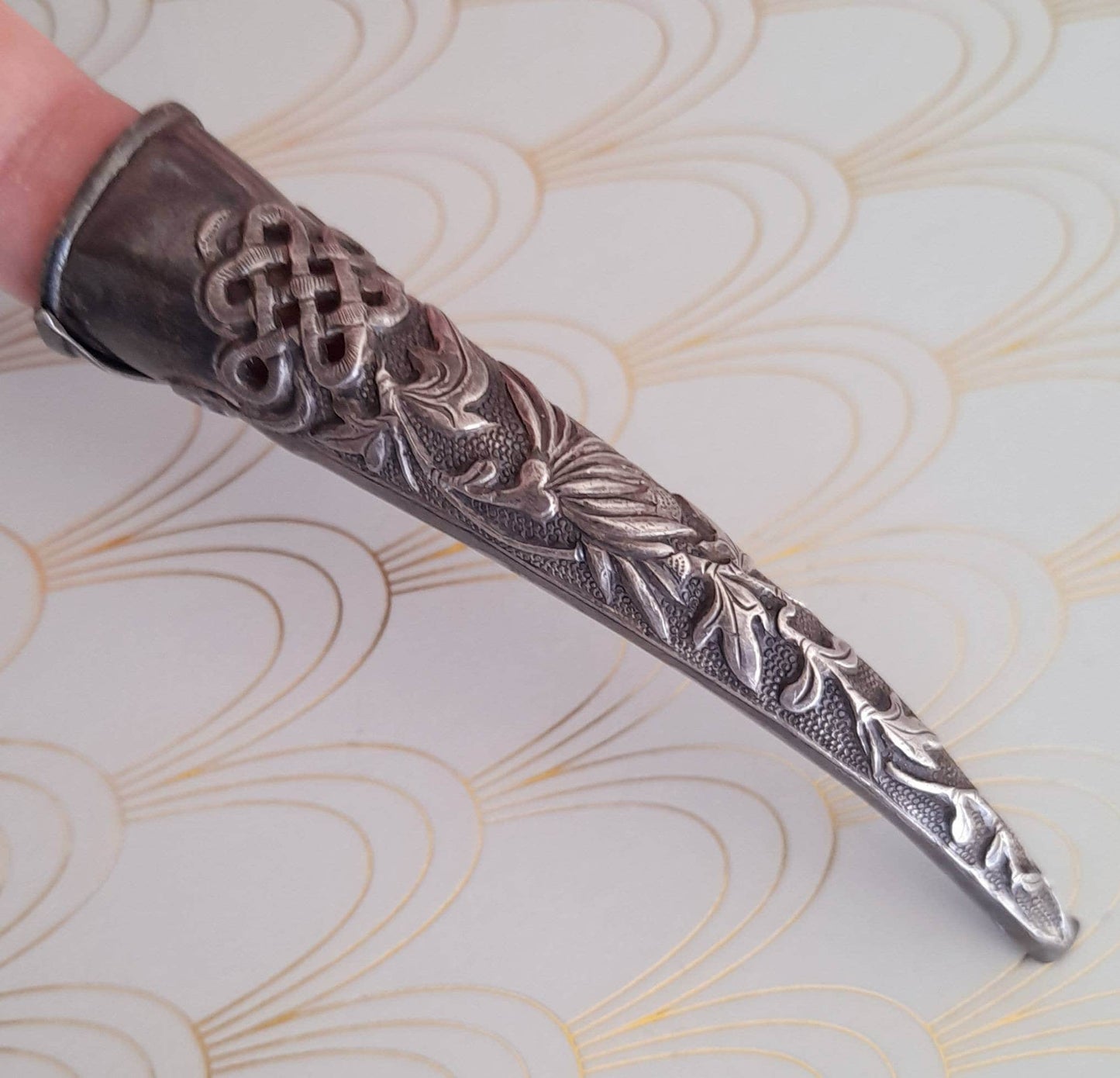 Rare Antique Chinese Fingernail Guard, Imperial Chinese Silver, Qing Dynasty, Luxury Asian Artifact, Collectable Endless Knot, Museum Piece