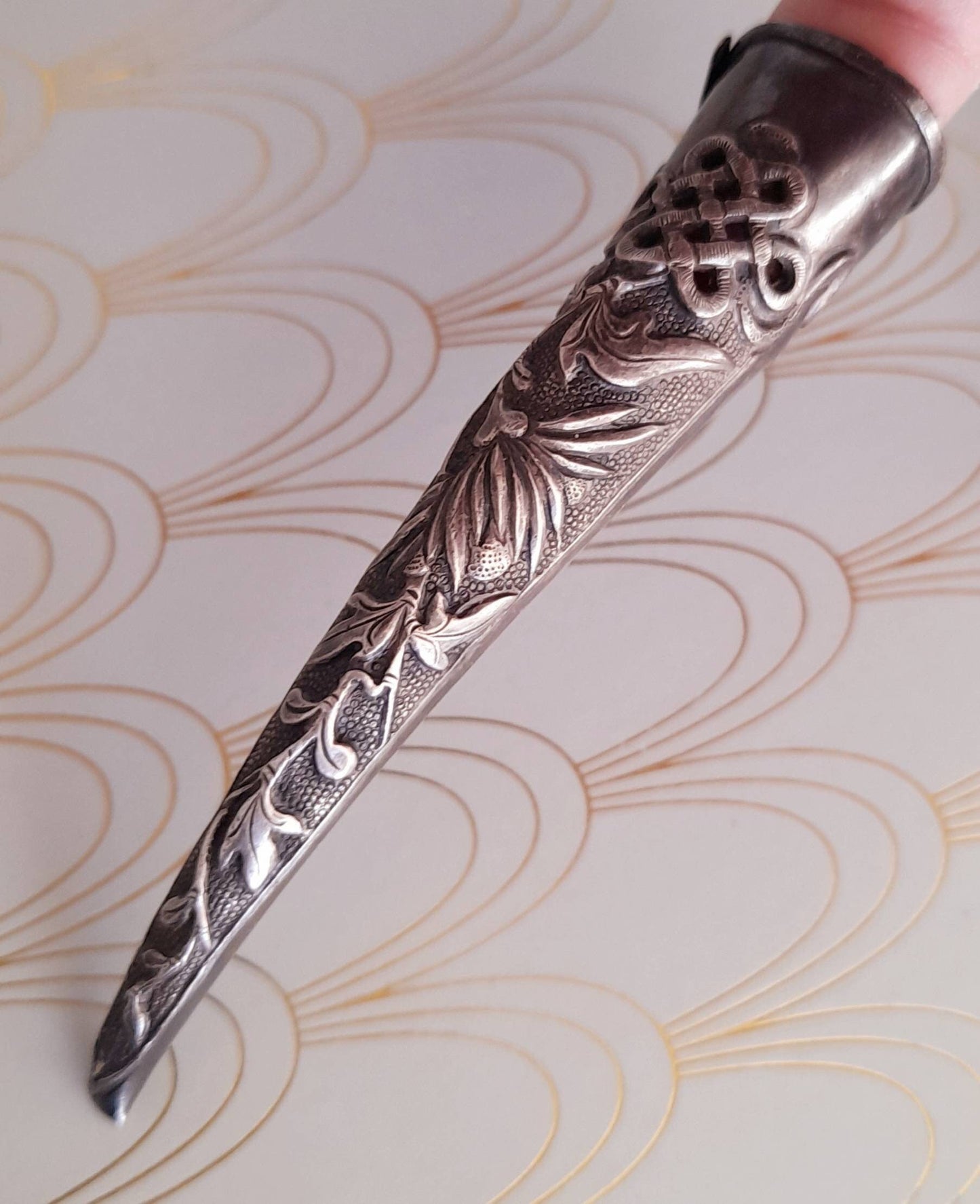 Rare Antique Chinese Fingernail Guard, Imperial Chinese Silver, Qing Dynasty, Luxury Asian Artifact, Collectable Endless Knot, Museum Piece