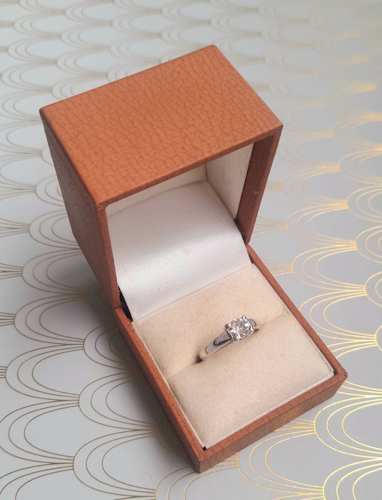 French Art Deco Solitaire Ring, Vintage Engagement Ring, US Size 6 Sterling Silver Rock Crystal, Diamond Solitaire Ring, Vintage Jewelry Box