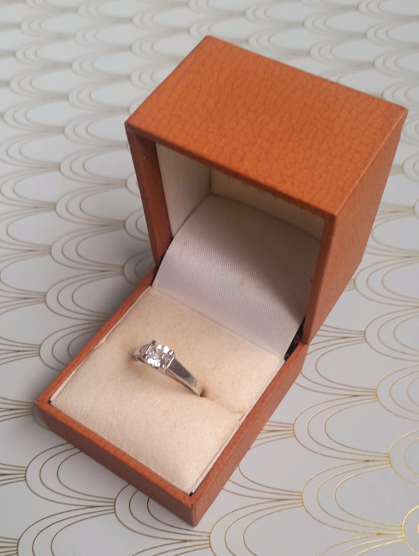French Art Deco Solitaire Ring, Vintage Engagement Ring, US Size 6 Sterling Silver Rock Crystal, Diamond Solitaire Ring, Vintage Jewelry Box