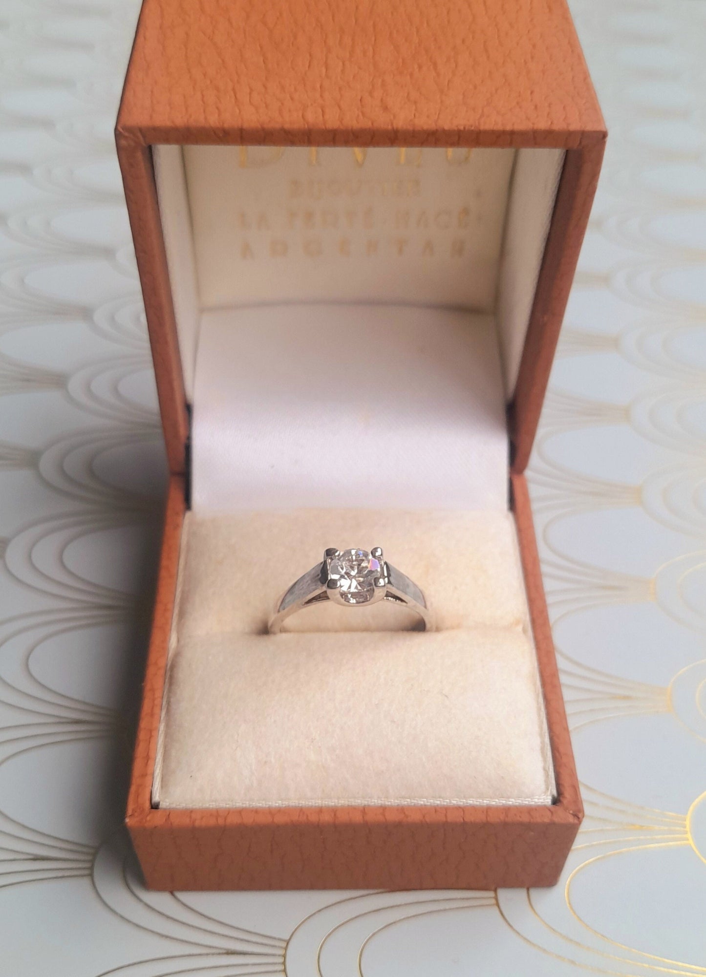French Art Deco Solitaire Ring, Vintage Engagement Ring, US Size 6 Sterling Silver Rock Crystal, Diamond Solitaire Ring, Vintage Jewelry Box