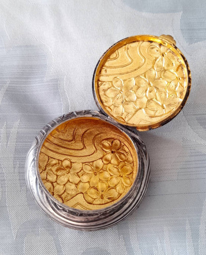 Rare Art Nouveau Joan of Arc Silver Pill Pot / Snuff Box, Antique French Floral Sterling Silver, Vintage Gold Purse, Luxury Gift for Her...