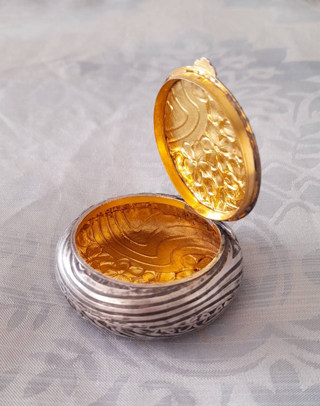 Rare Art Nouveau Joan of Arc Silver Pill Pot / Snuff Box, Antique French Floral Sterling Silver, Vintage Gold Purse, Luxury Gift for Her...