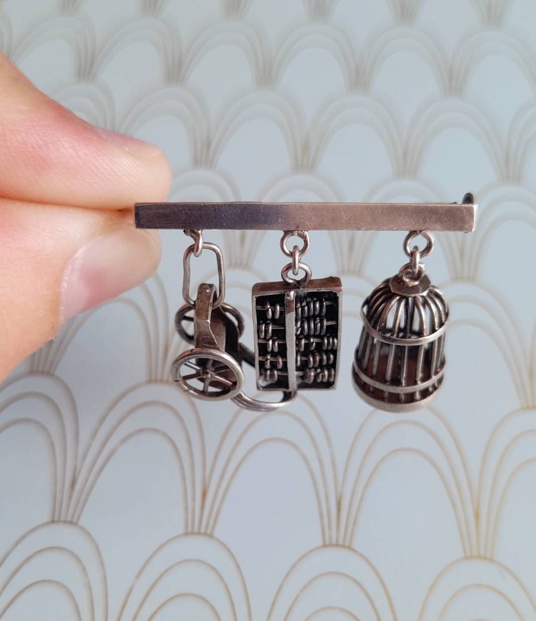 Rare Antique Chinese Brooch, Silver Miniature Charm Brooch, Charm Bracelet, Antique Asian Jewelry, Vintage Chinese Silver, Miniature Charm..