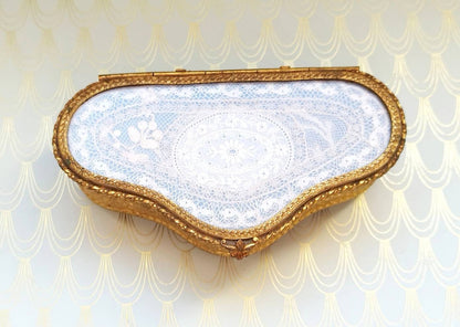 Luxury Antique French Gilded Jewelry Box, Glass Casket, Romantic Trinket Box, French Lace, Art Nouveau Box, Luxury Gift for Her Gold Jewelry