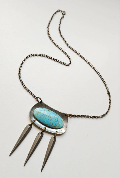 Original Art Deco Enamel Necklace, Antique Turquoise Pendant, Vintage French Art Deco Necklace, Silver Enamel Pendant, Vintage Jewelry Box..
