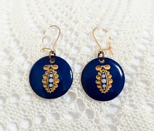 Vintage French Enamel Dormeuse Earrings. Gold Sleeper Earrings, Vintage Jewelry Box, Rare French Earrings, Dangle Drop Earrings, Luxury Gift