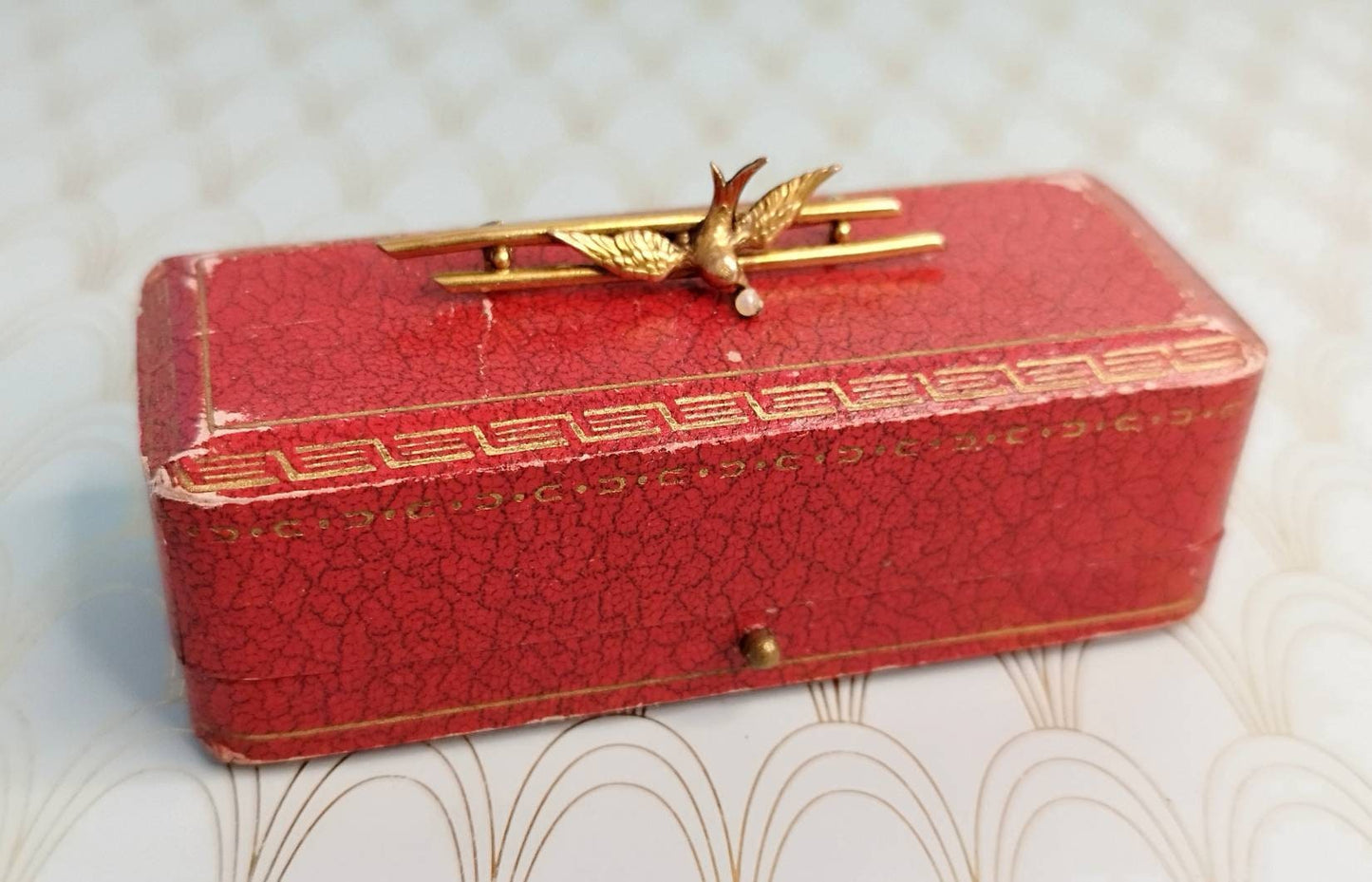 French Art Nouveau Swallow Brooch, Gold Natural Pearl Pin, Art Nouveau Jewelry, Antique French Jewelry Box, Miniature Bird Brooch Pendant...