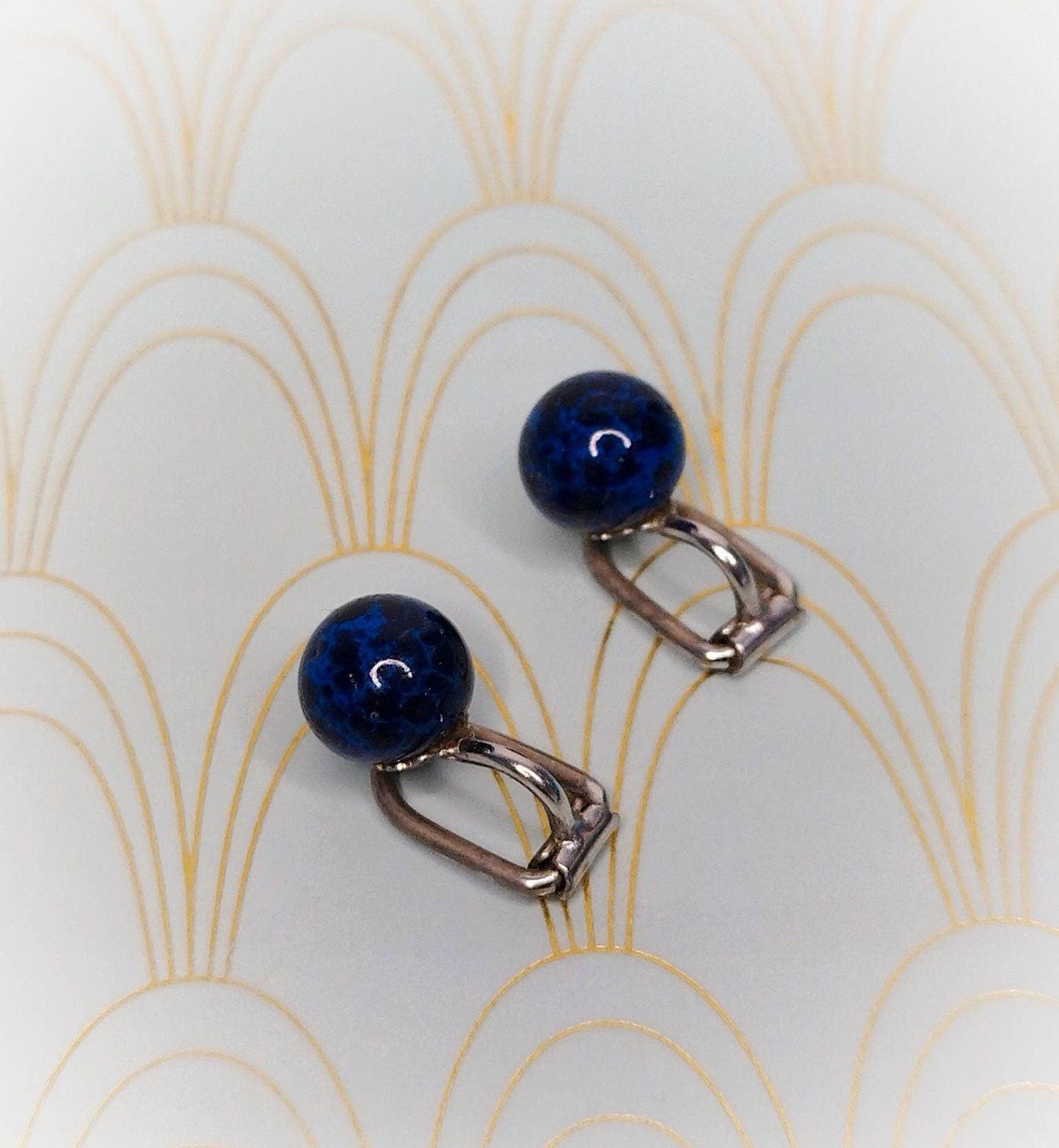 Luxury Vintage French Lapis Lazuli Stud Earrings, Dormeuse Earrings, Clip on Sleepers Earrings, Art Deco Jewelry Box, Lapis Lazuli Jewellery