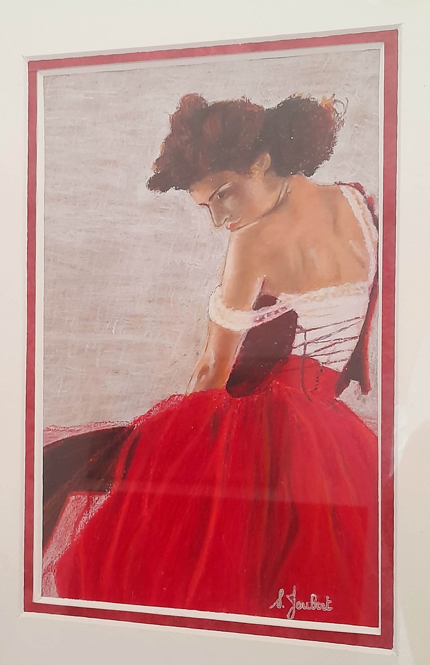 Mid Century French Spanish Flamenco Dancer. Modern Oil Painting on Board, Vintage Textured Oil Pastel Painting. Impressionist Ballet Dancer.