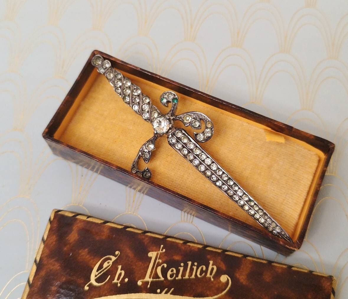 Rare Antique French Brooch, 1800's French Jewelry, Rare Luxury Diamond Dagger Brooch, Vintage Sword, Silver Paste, Rare Victorian Jewellery