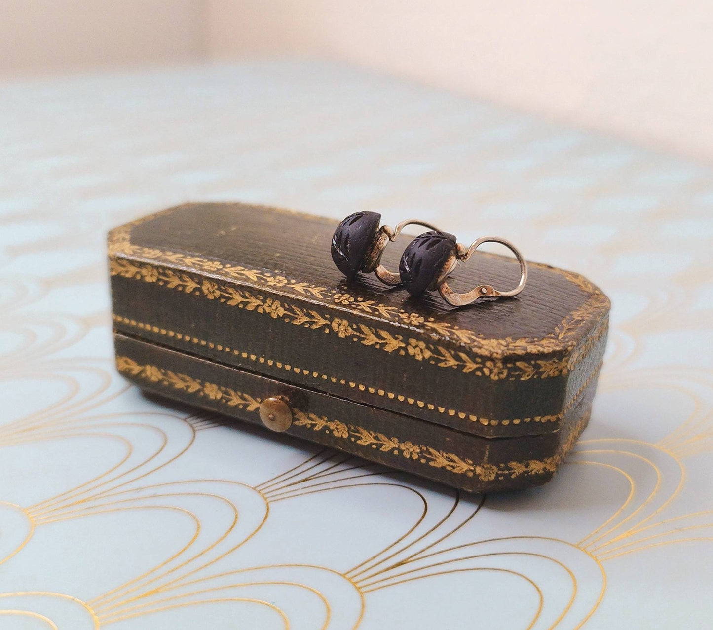 Antique French Jet Dormeuse Earrings, Rare 1800's French Earrings, Antique Jewellery Box, Handmade Victorian Jewelry, Luxury French Earrings