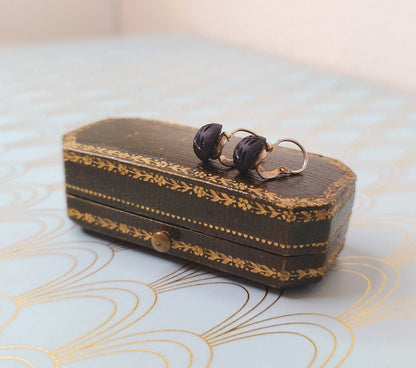 Antique French Jet Dormeuse Earrings, Rare 1800's French Earrings, Antique Jewellery Box, Handmade Victorian Jewelry, Luxury French Earrings