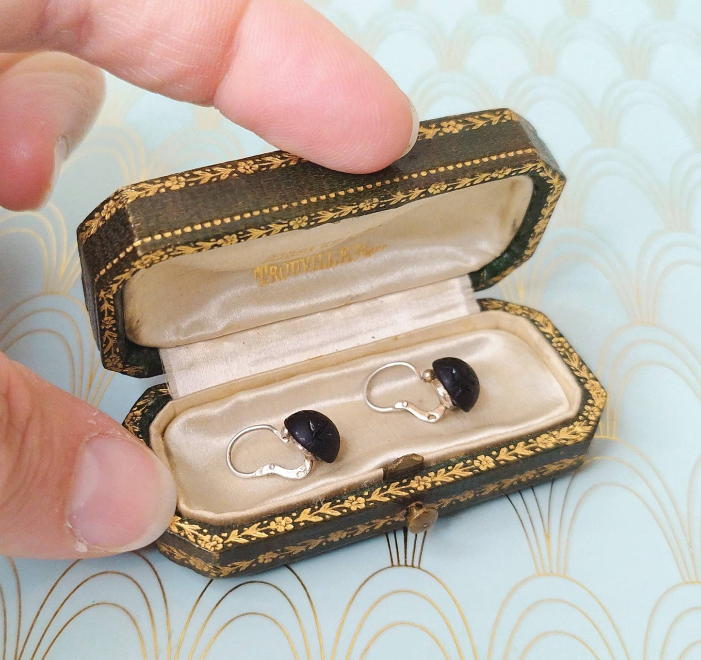 Antique French Jet Dormeuse Earrings, Rare 1800's French Earrings, Antique Jewellery Box, Handmade Victorian Jewelry, Luxury French Earrings