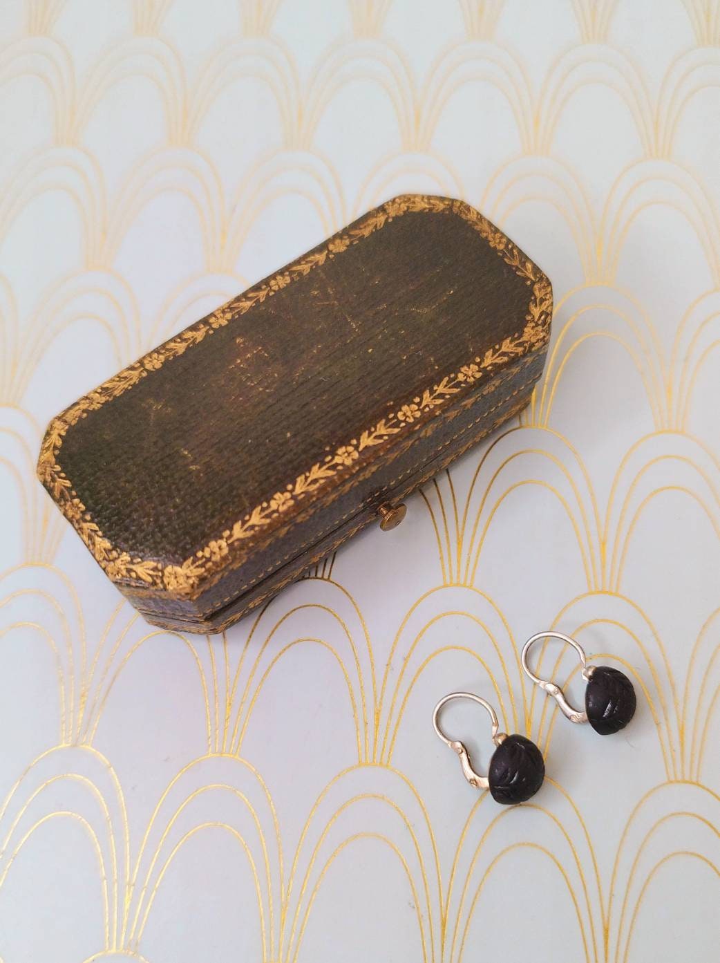 Antique French Jet Dormeuse Earrings, Rare 1800's French Earrings, Antique Jewellery Box, Handmade Victorian Jewelry, Luxury French Earrings