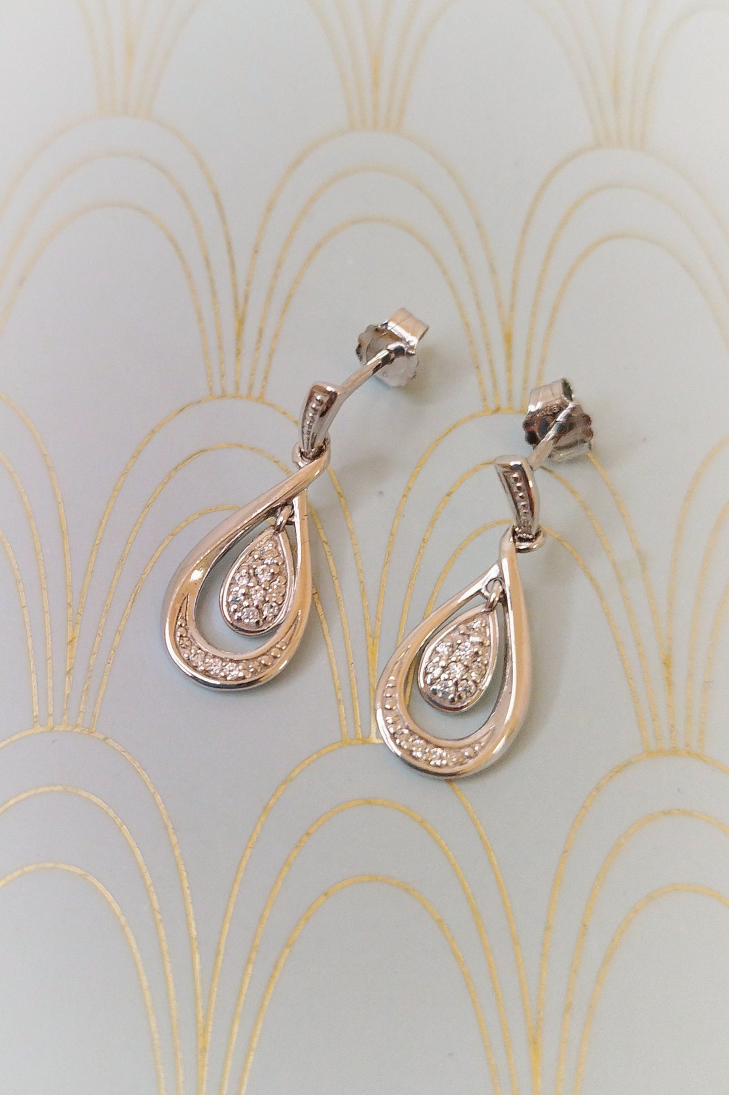 Luxury Vintage French Sterling Silver Dangle Drop Dormeuse Earrings, Silver Sleeper Earrings, Jewelry Box, Chanderlier Earrings Gift for Her