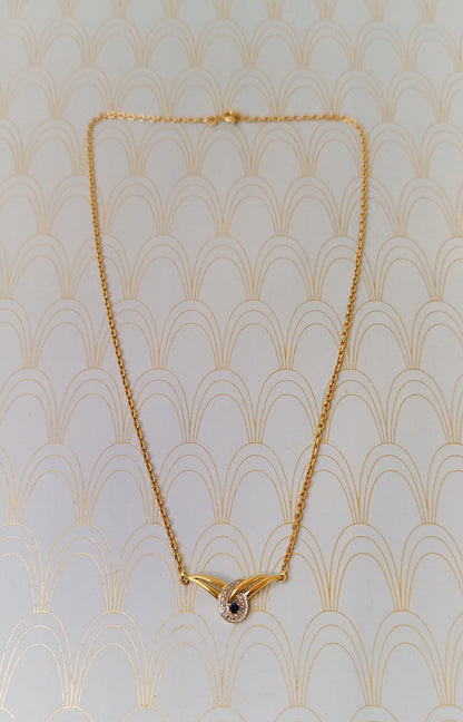 Gold Vintage French Sapphire Swirl Necklace, Art Deco Sapphire Pendant, Antique Gold Chain, Luxury Gift for Her, Art Deco Negligee Necklace