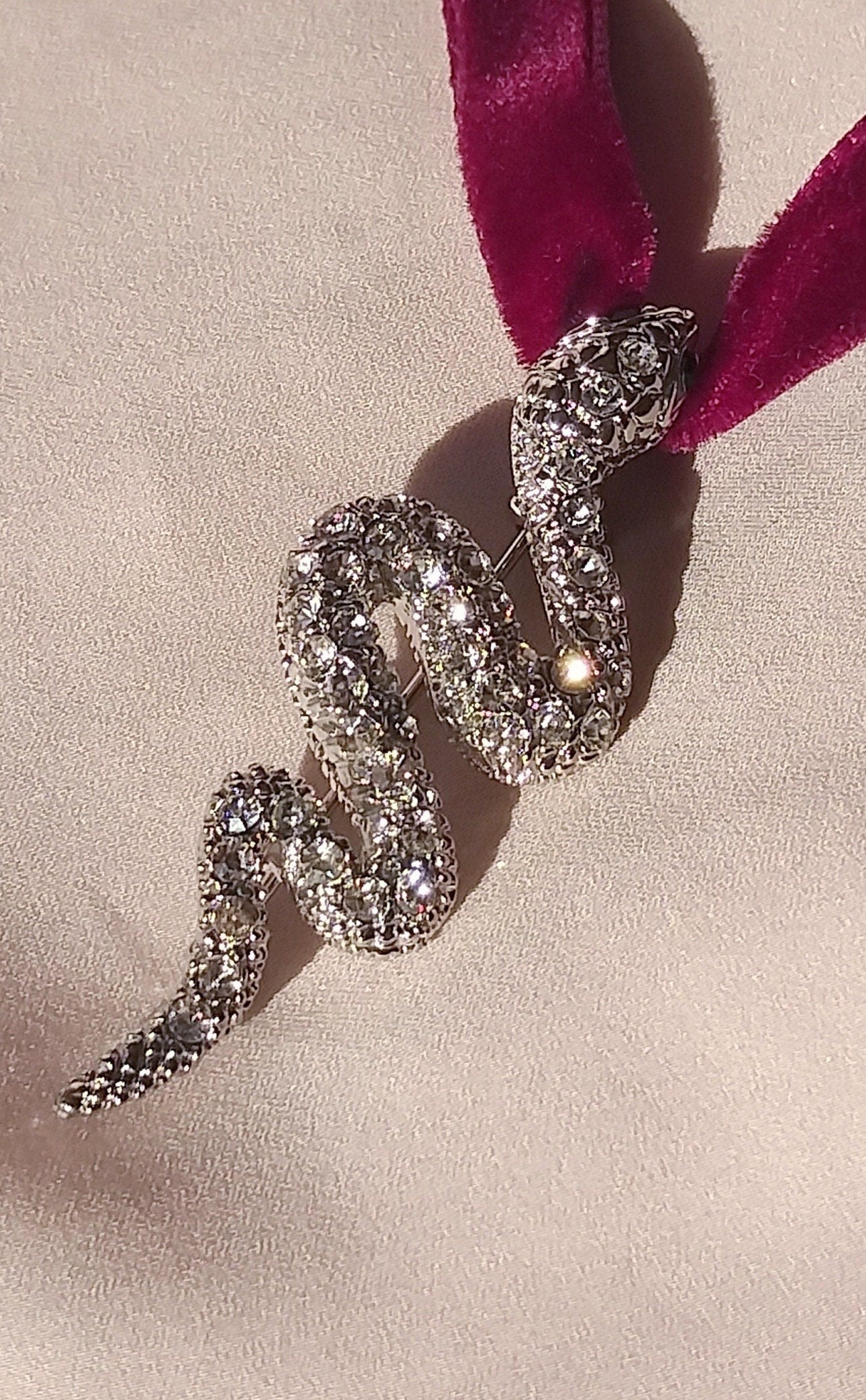 Luxury Vintage French Snake Pendant, Silver Statement Jewelry, Art Deco Necklace, Diamond Jewellery, Avant Garde Brooch, Gift for Her...