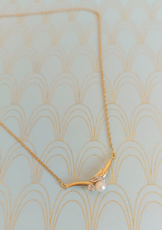 Vintage French 18ct Gold Diamond and Pearl Negligee Necklace, Diamond Art Nouveau Pendant, 18ct Gold Chain, Luxury Wedding Gift for Her...