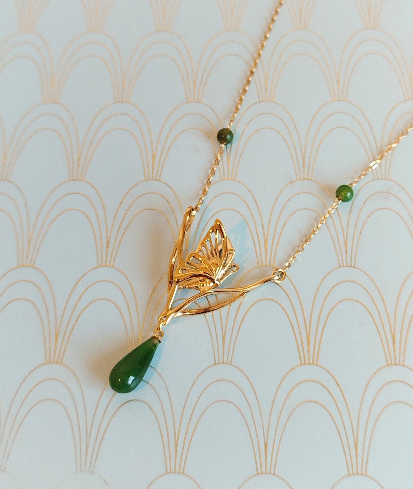 Designer 24ct Gold Vermeil Necklace, Hanae Mori, Vintage Jade Jewelry, Gold Art Nouveau Necklace, Luxury Wedding Necklace, Gold Butterfly..