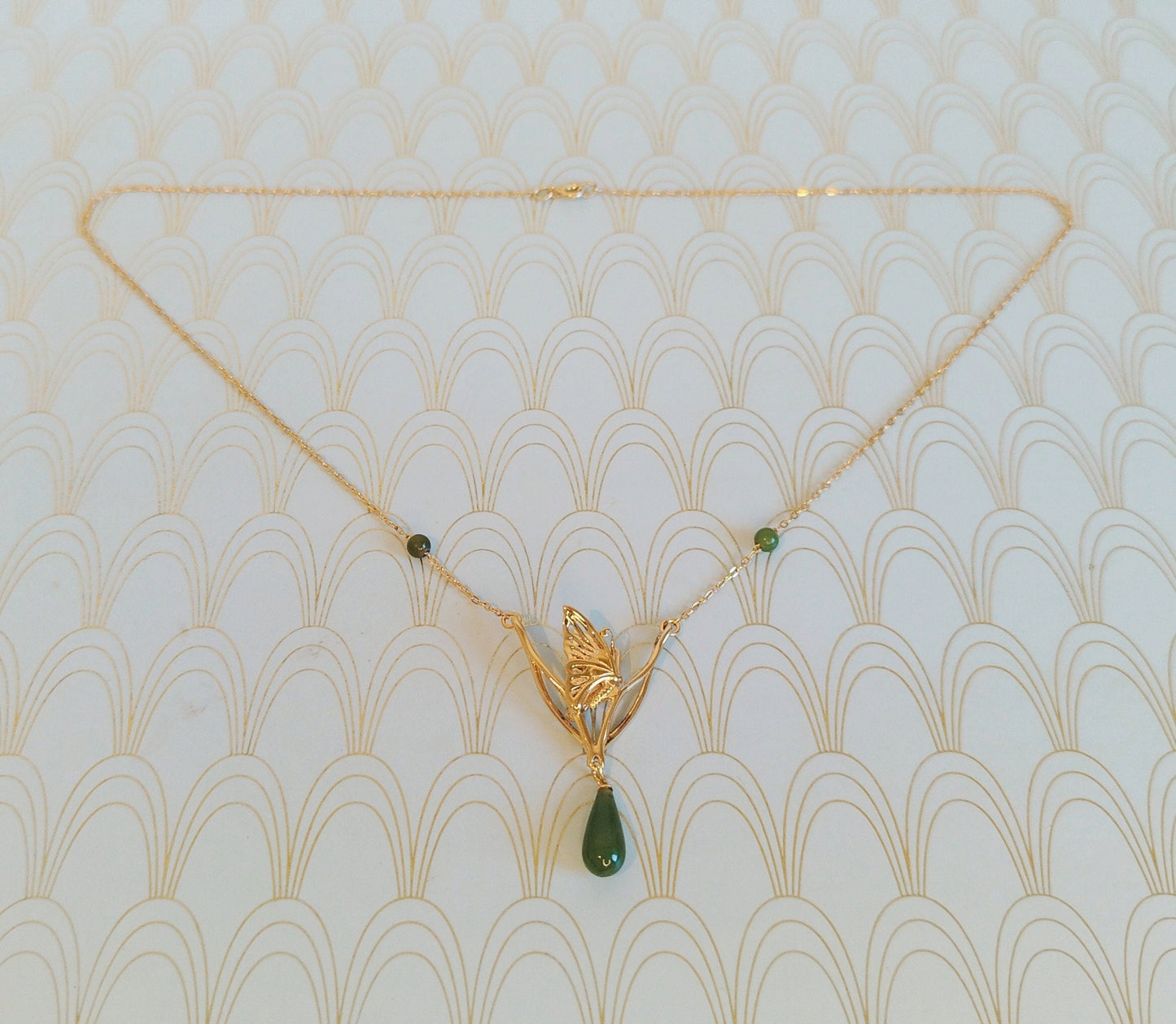 Designer 24ct Gold Vermeil Necklace, Hanae Mori, Vintage Jade Jewelry, Gold Art Nouveau Necklace, Luxury Wedding Necklace, Gold Butterfly..