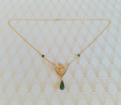Designer 24ct Gold Vermeil Necklace, Hanae Mori, Vintage Jade Jewelry, Gold Art Nouveau Necklace, Luxury Wedding Necklace, Gold Butterfly..