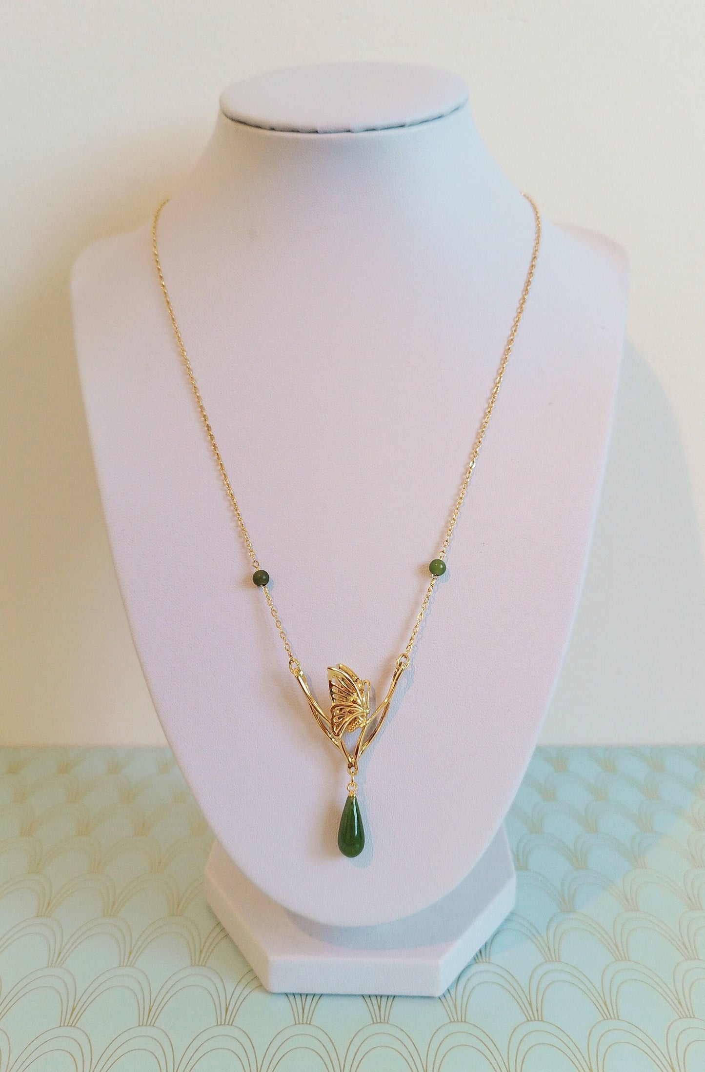 Designer 24ct Gold Vermeil Necklace, Hanae Mori, Vintage Jade Jewelry, Gold Art Nouveau Necklace, Luxury Wedding Necklace, Gold Butterfly..