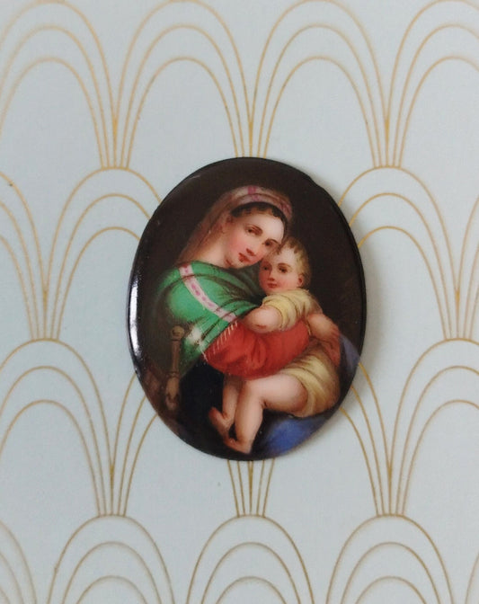 Antique French Miniature Limoges Plaque, Hand painted enamel icon, Virgin Mary and baby Jesus, Religious Devotion, Luxury Christmas Gift..