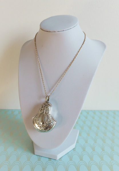Antique French Silver Art Nouveau Bell Shaped Pendant, Art Nouveau Necklace, Vintage French Jewelry Box, Victorian Jewellery, Silver Bell...