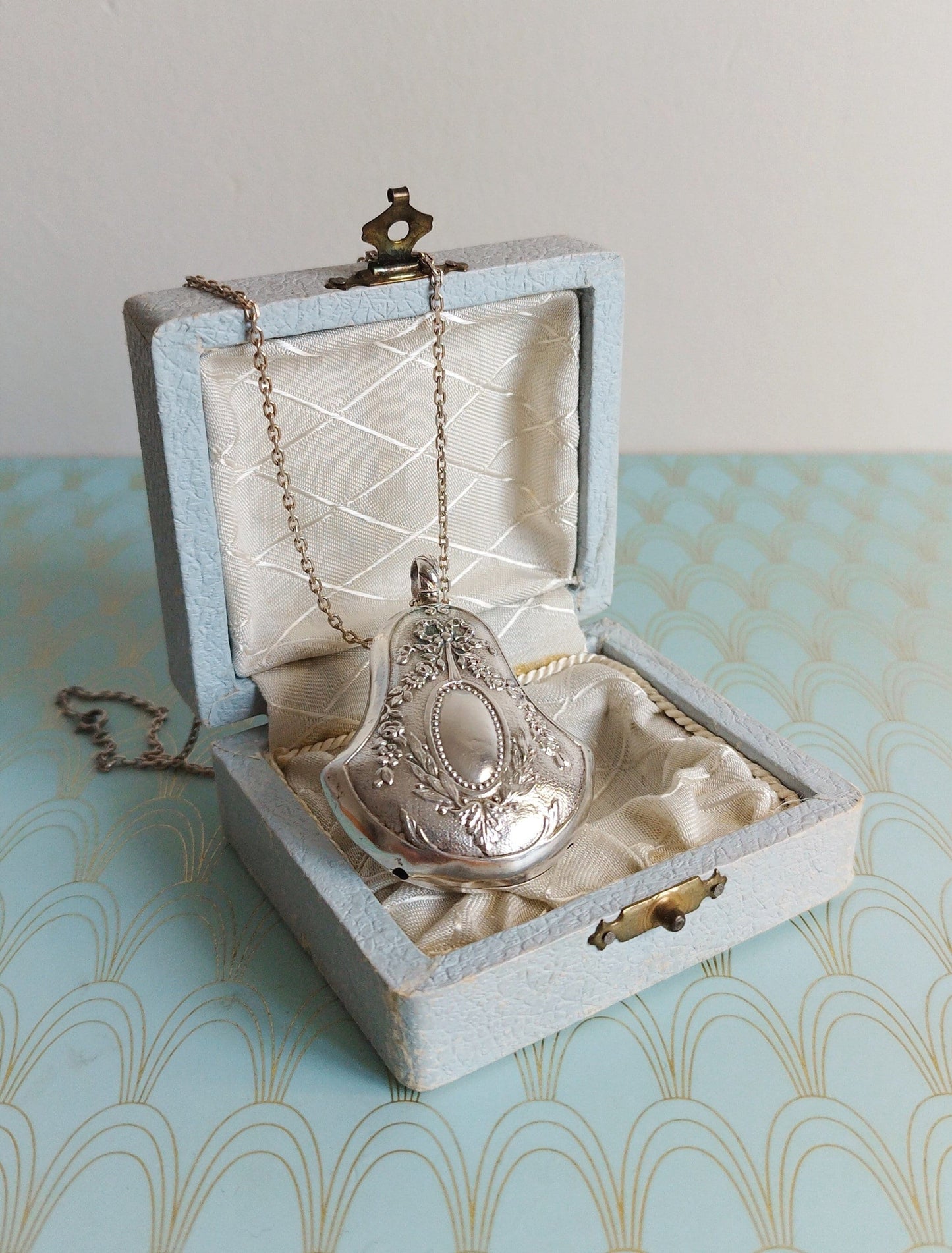 Antique French Silver Art Nouveau Bell Shaped Pendant, Art Nouveau Necklace, Vintage French Jewelry Box, Victorian Jewellery, Silver Bell...