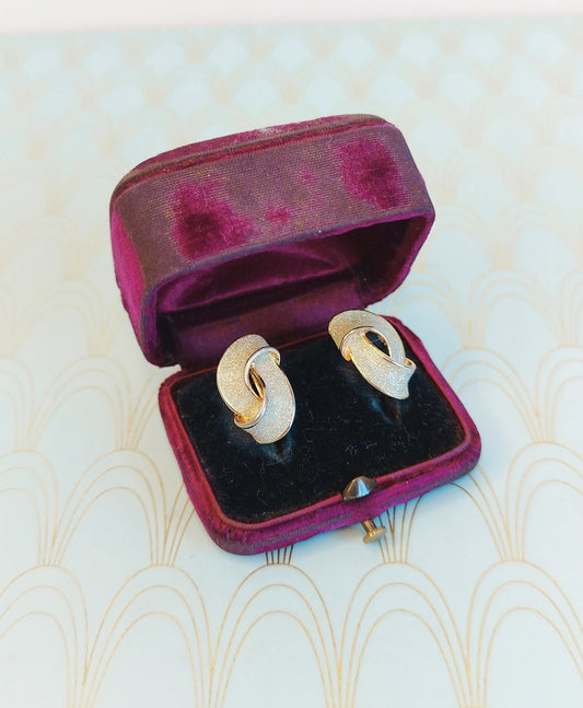 Vintage French Gold Dormeuse Earrings, Sparkly Sleeper Earrings, Designer French Jewelry, Rare Bow Earrings, Art Deco Jewelry, Gift for Her