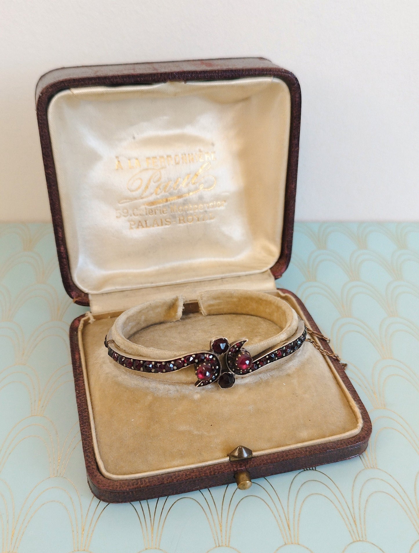Antique French Perpignan Garnet Bangle Bracelet, Luxury Regional Jewelry, Vintage Catalonian Garnets, Gold Bangle, Vintage Perpignan Jewelry