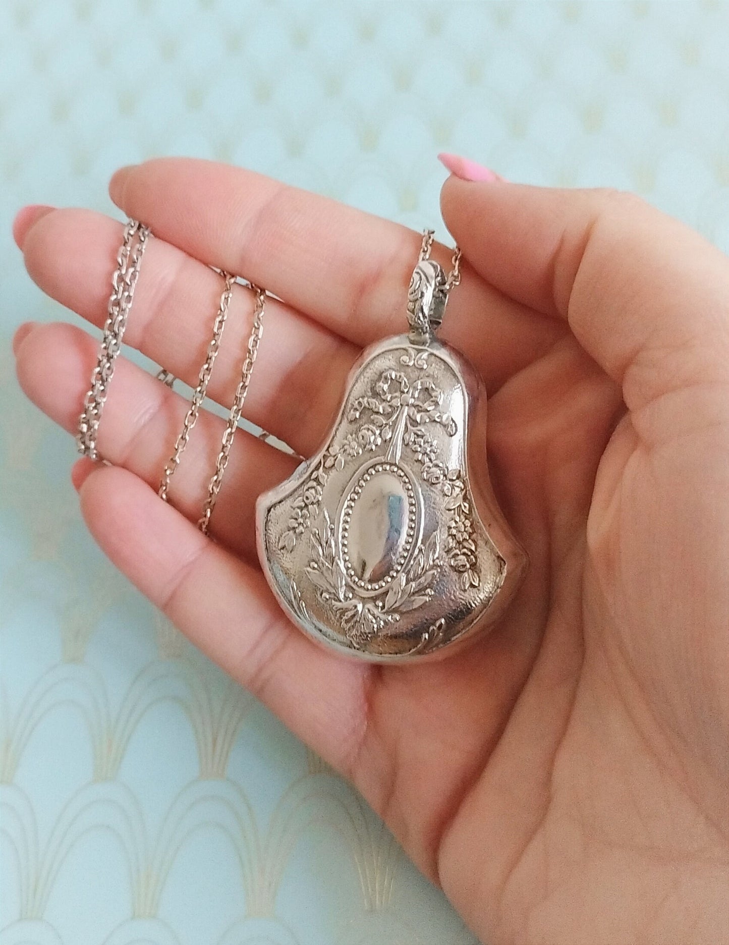 Antique French Silver Art Nouveau Bell Shaped Pendant, Art Nouveau Necklace, Vintage French Jewelry Box, Victorian Jewellery, Silver Bell...