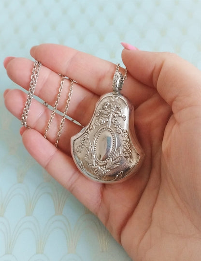 Antique French Silver Art Nouveau Bell Shaped Pendant, Art Nouveau Necklace, Vintage French Jewelry Box, Victorian Jewellery, Silver Bell...