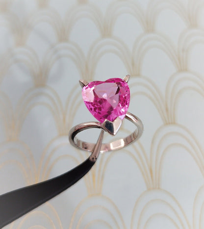 Luxury Vintage French Heart Shaped Solitaire Ring, Diamond Engagement Ring, Ruby Cocktail ring, Vintage Sapphire Ring, French Jewelry Box
