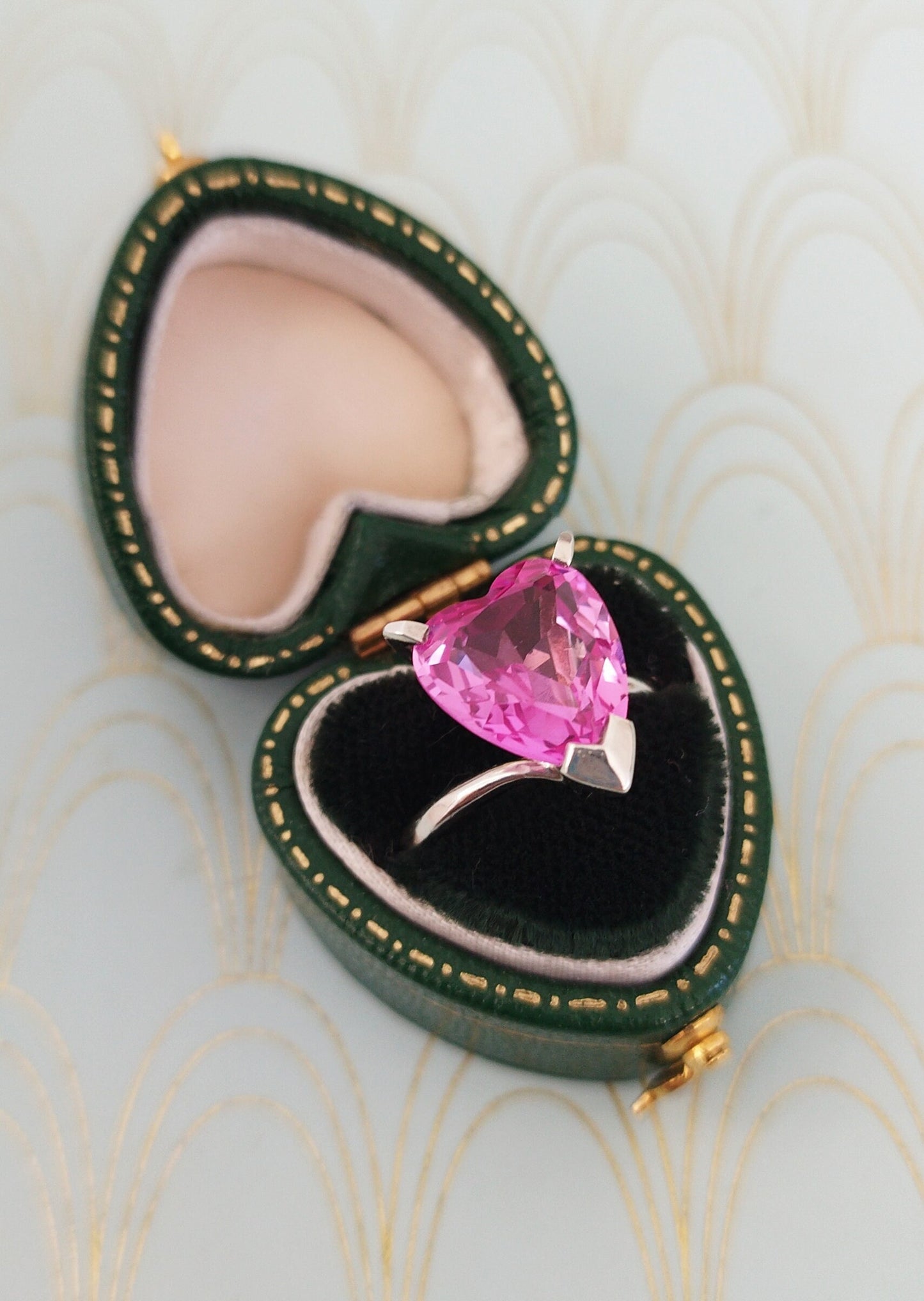 Luxury Vintage French Heart Shaped Solitaire Ring, Diamond Engagement Ring, Ruby Cocktail ring, Vintage Sapphire Ring, French Jewelry Box