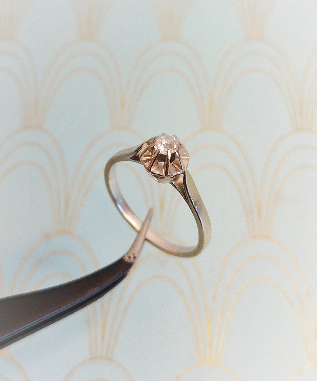 Vintage French 18ct Gold Art Deco Solitaire Ring, 18ct Gold Jewelry, Luxury Engagement Ring, Diamond Ring, Antique French Diamond Solitaire