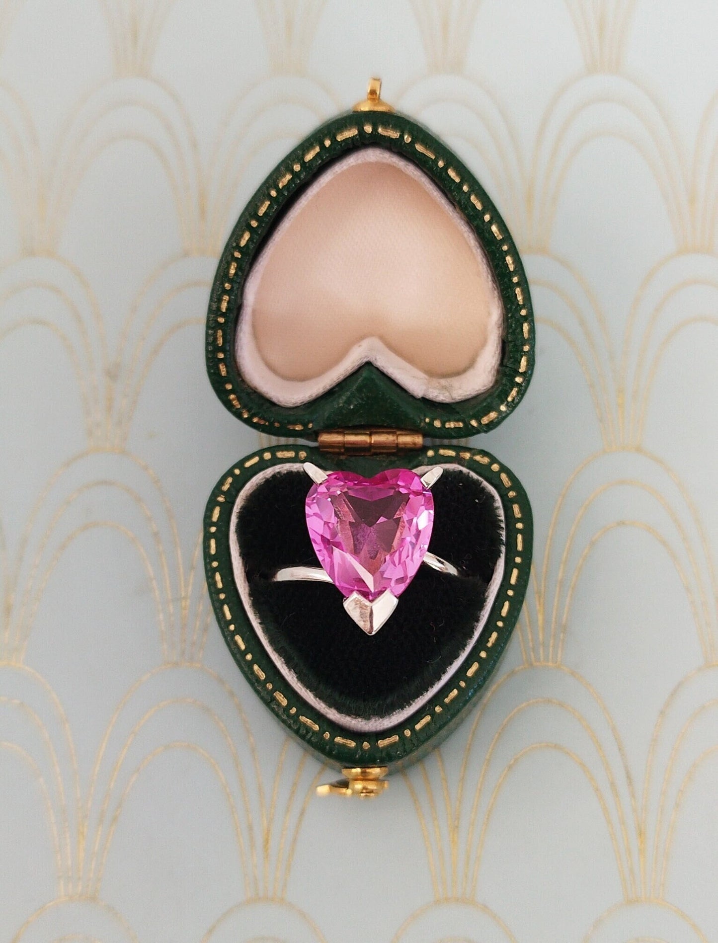 Luxury Vintage French Heart Shaped Solitaire Ring, Diamond Engagement Ring, Ruby Cocktail ring, Vintage Sapphire Ring, French Jewelry Box