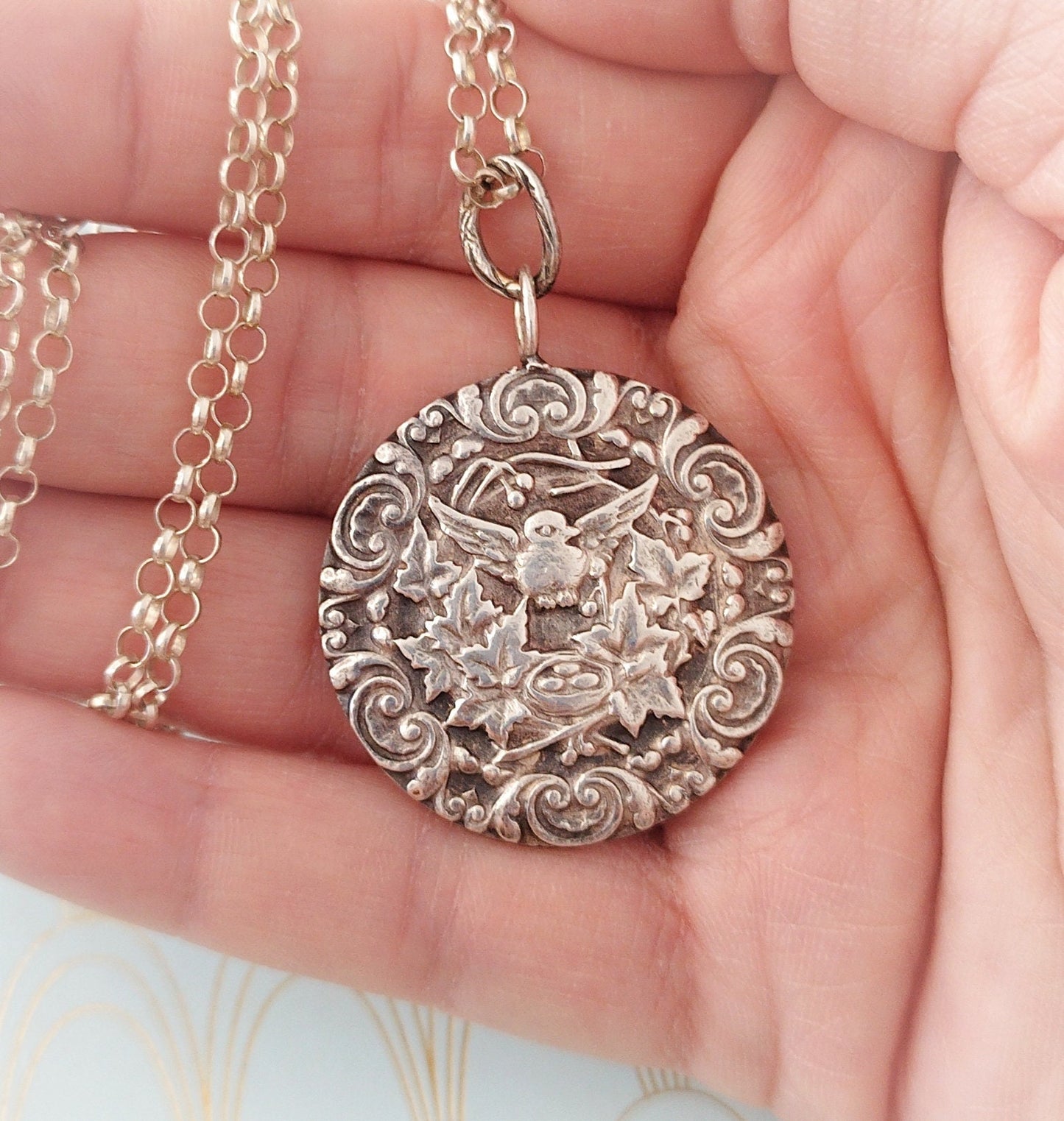 Luxury Antique French Art Nouveau Pendant, Art Nouveau Silver Necklace, Dove of Peace Pendant, Victorian Jewellery, Jewelry Box Gift for Her