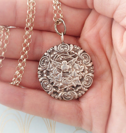 Luxury Antique French Art Nouveau Pendant, Art Nouveau Silver Necklace, Dove of Peace Pendant, Victorian Jewellery, Jewelry Box Gift for Her