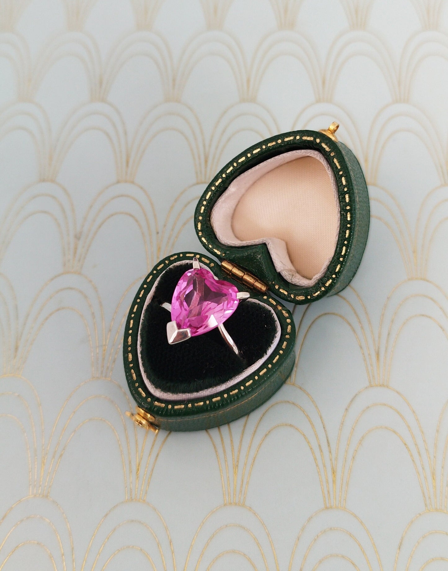 Luxury Vintage French Heart Shaped Solitaire Ring, Diamond Engagement Ring, Ruby Cocktail ring, Vintage Sapphire Ring, French Jewelry Box
