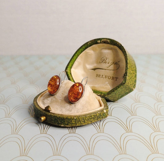 Art Nouveau Earrings, Vintage French Dormeuse Earrings, Antique Earring Box, Silver Dangle Drop Earrings, Antique Jewelry Box, Gift for Her
