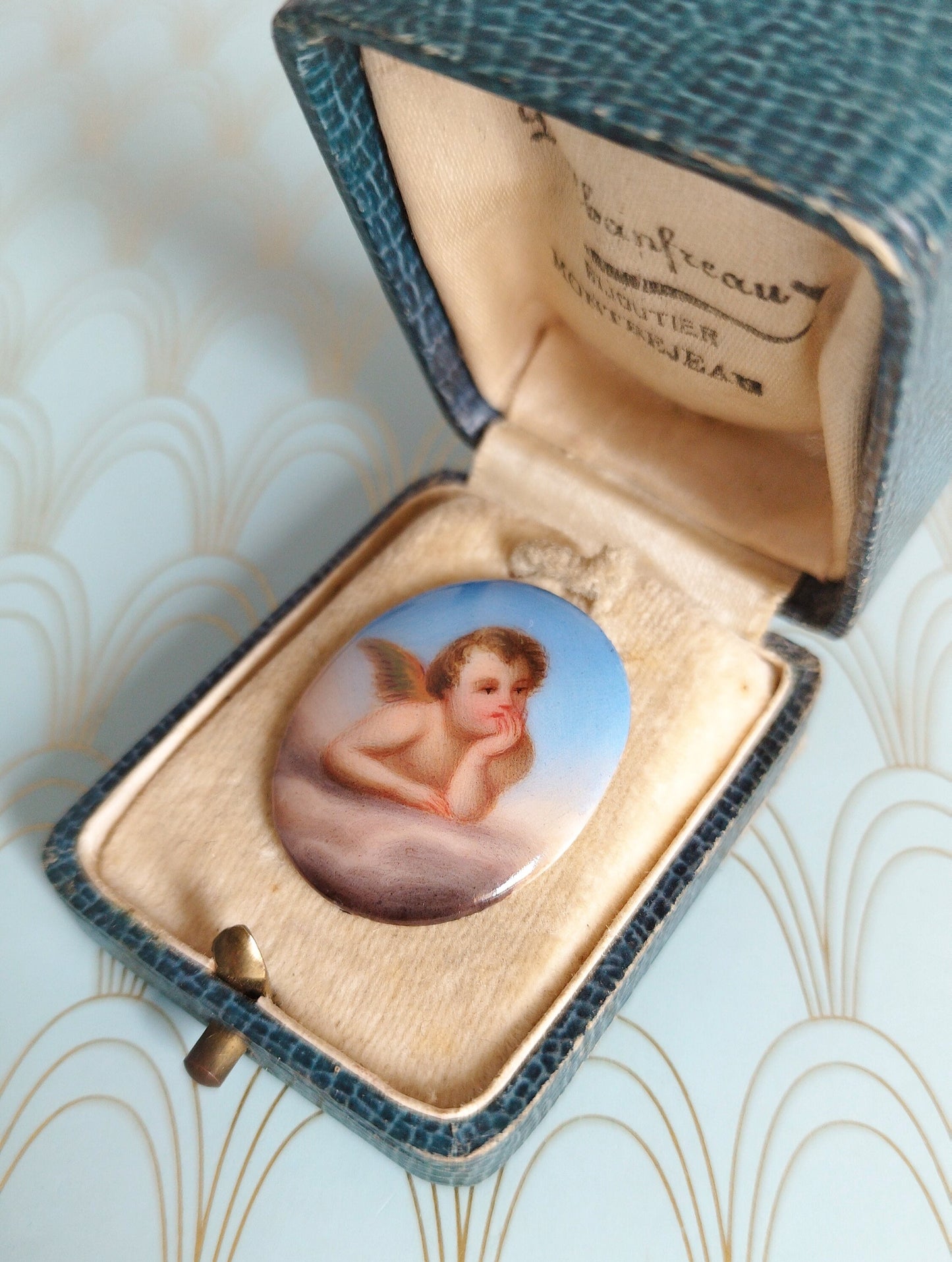 Antique French Hand Painted Cherub, Enamel Miniature, Reynolds Angels, Limoges Porcelain, 1800's Religious Devotion, Angel Jewelry, Christmas...