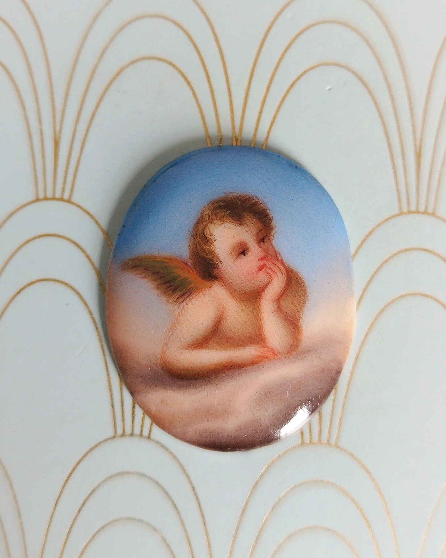 Antique French Hand Painted Cherub, Enamel Miniature, Reynolds Angels, Limoges Porcelain, 1800's Religious Devotion, Angel Jewelry, Christmas...