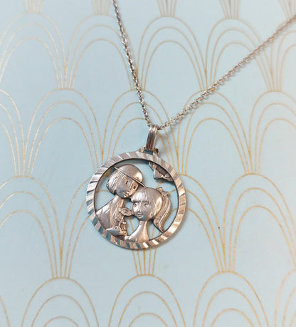 Les Amoureux de Peynet, Vintage French Lovers Pendant, Heart Shaped Necklace, French Love Token, Antique French Necklace Luxury Gift for her